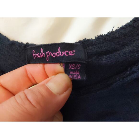 Fresh Produce Black Long Sleeve Raw Edge Top Cotton Rayon Blend USA Made XS/S - Picture 3 of 11